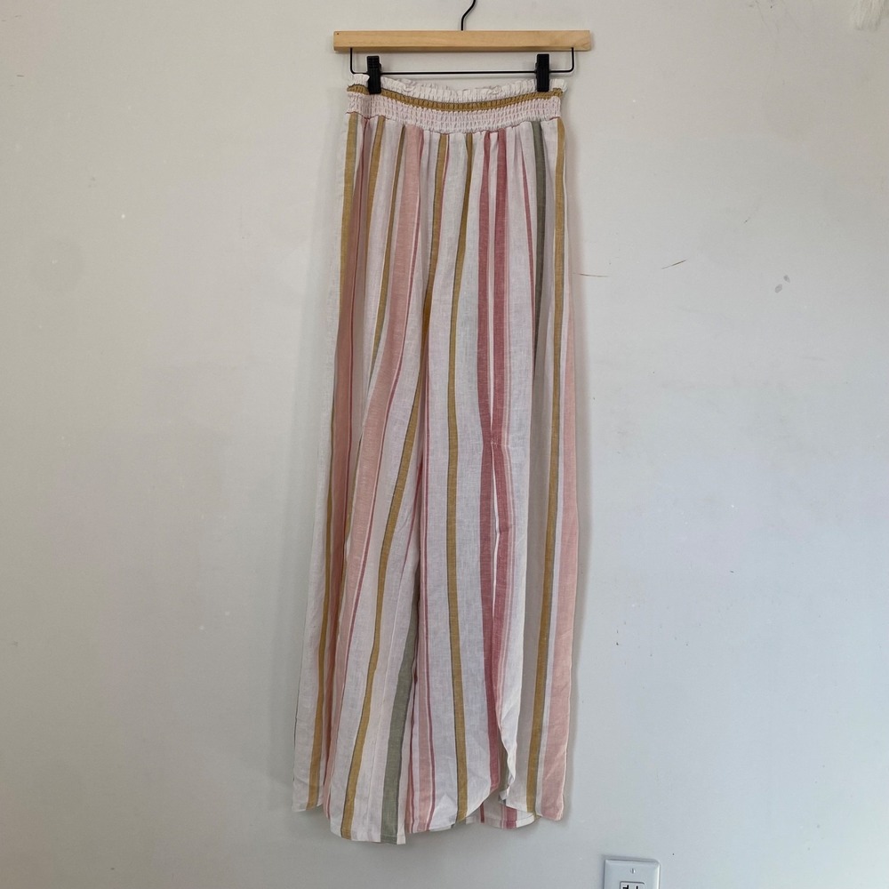 Counterparts Womens Linen Blend Pull On Pants Size S Wide Leg Resort Coastal